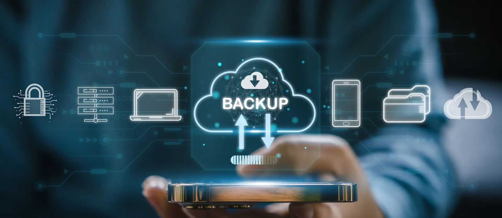 Cloud backup interface showing files syncing from a phone